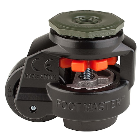 Leveling Caster, 63 Mm Nylon Wheel, 1/2-13 Stem, Swivel, 550 Kg Cap, NBR Foot Pad, Black